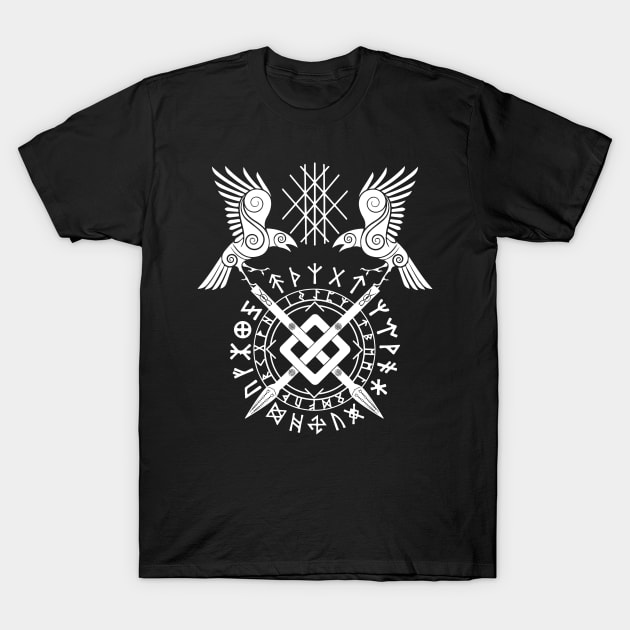 Twin Ravens of Odin | Norse Pagan Symbol T-Shirt by CelestialStudio